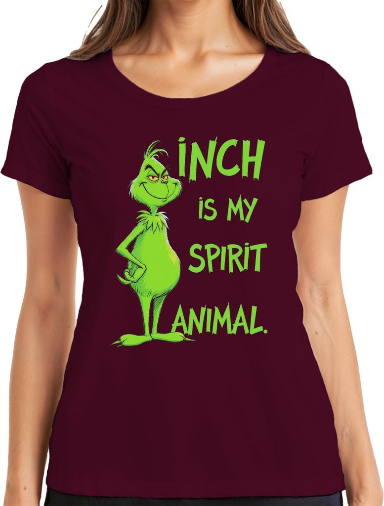 Grinch IS MY SPIRIT ANIMAL Weihnachten Weihnachtshumor Kultfilm Damen T-Shirt, Burgundy, L