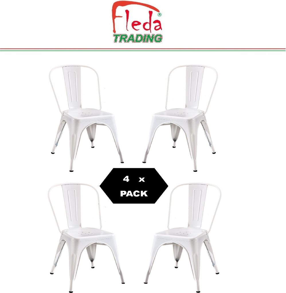 Fleda TRADING Industrial Design Metallstuhl - Tolix Typ Packung mit 4 weißen Stühlen