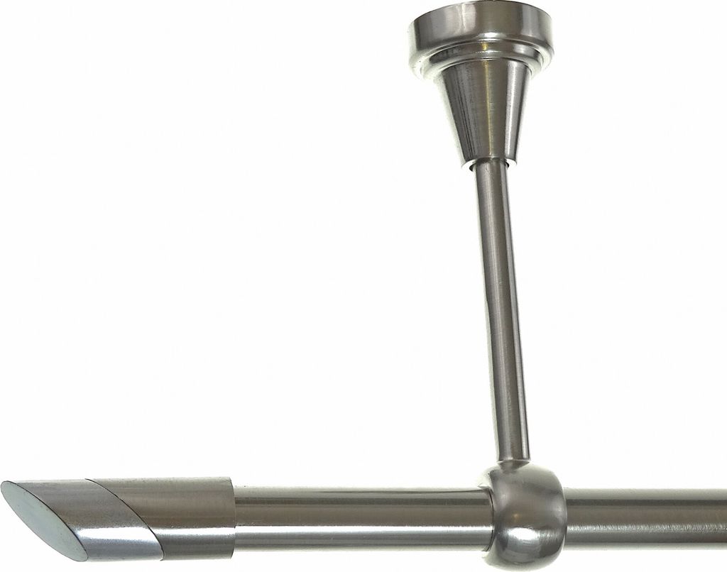 Gardinenstange Set Edelstahl Look Metall Ø 16mm zur Deckenträger 1-lauf Modern Schräge, Länge wählbar H14 E13