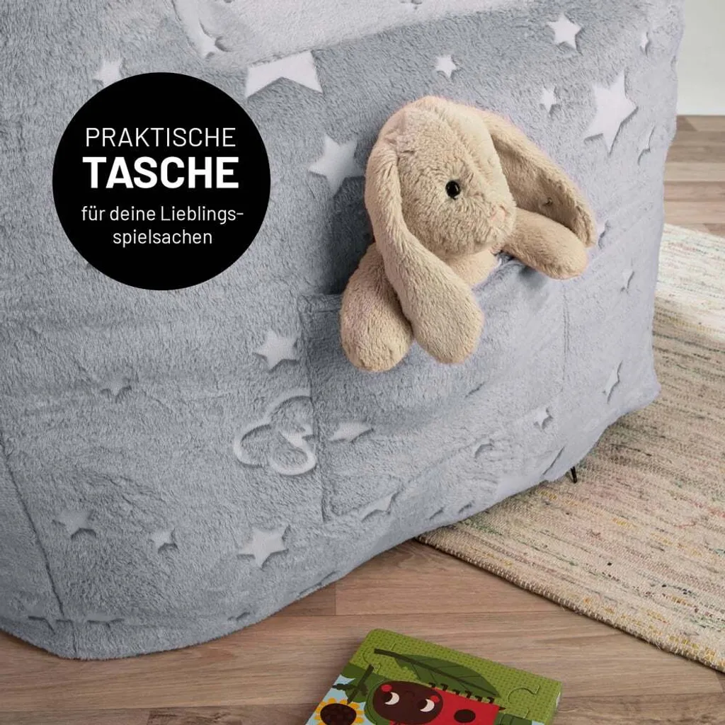 Pouf Enfant Luminescent Doux et Lavable avec Motifs Étoiles Lumaland - 5