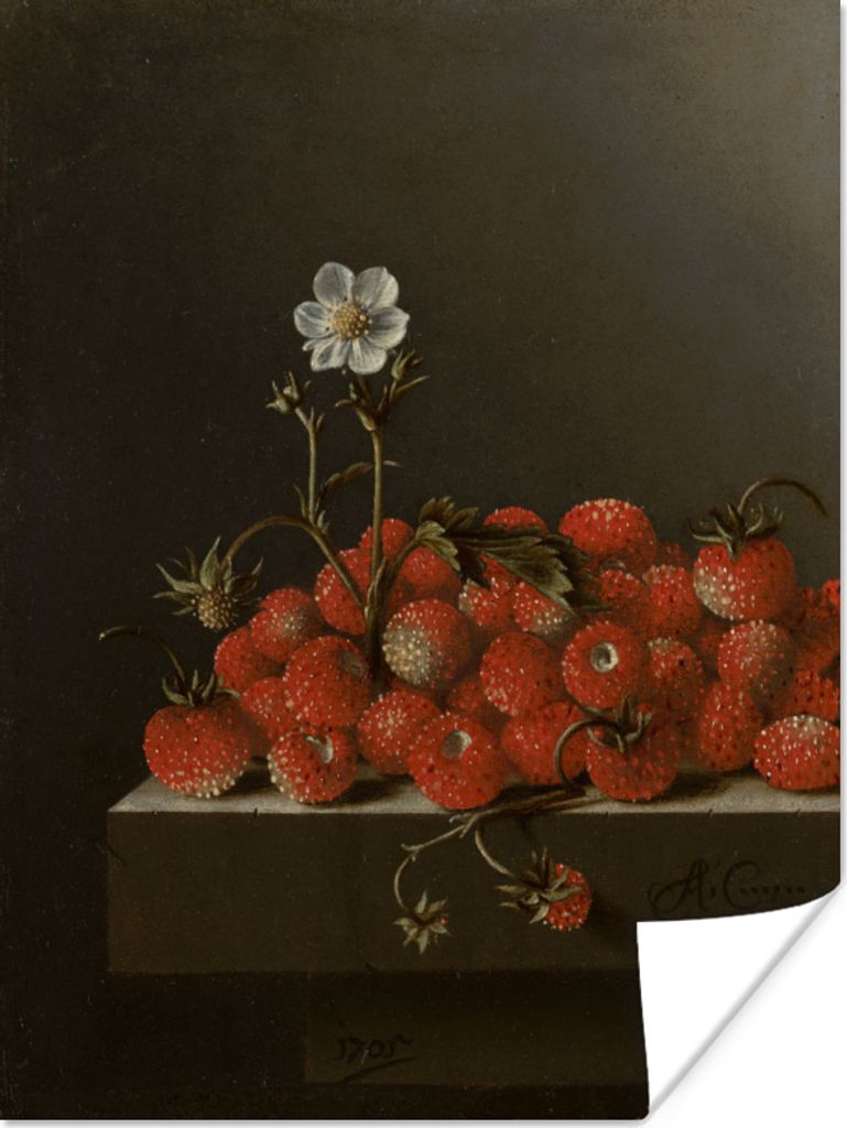 MuchoWow Poster Stilleben mit Walderdbeeren - Gemälde von Adriaen Coorte 120x160 cm - Wandbilder