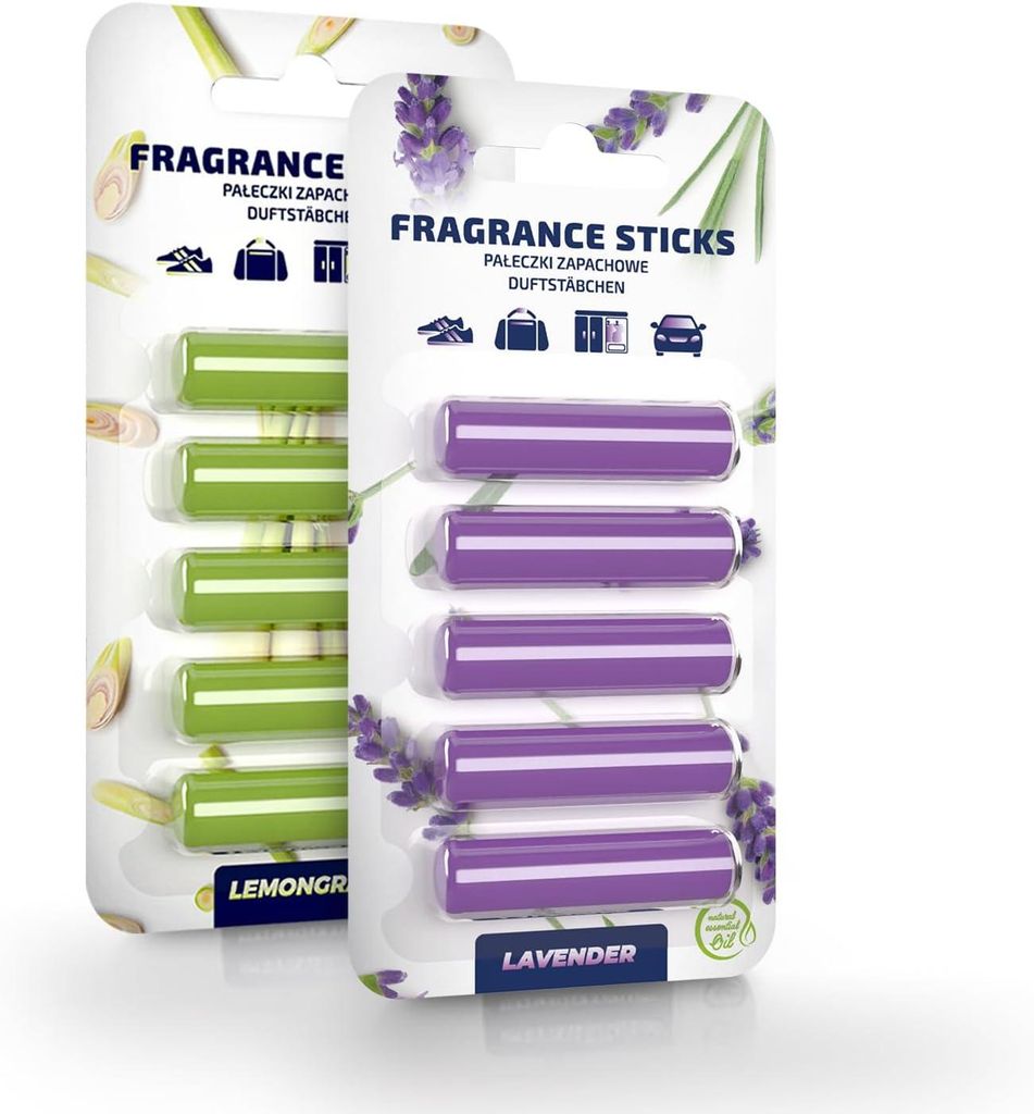 Aquafloow Staubsauger Deo-Sticks 2x 5 Stück, Duftpatronen Lavenda + Lavendel & Zitronengras - Duft für alle Staubsauger mit Beutel