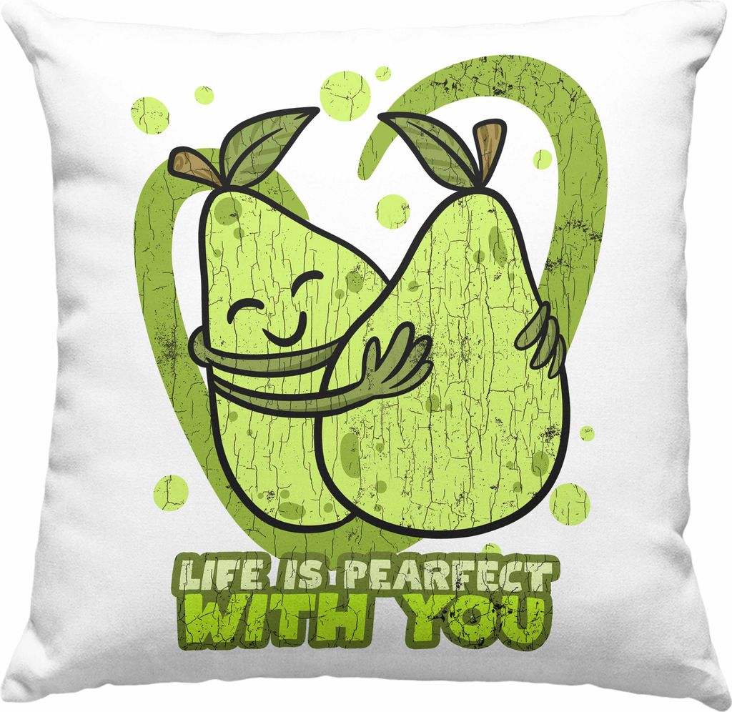 Trendation - Valentinstag Deko-Kissen mit Füllung 40x40 Life Is Pearfect With You Geschenk Freundin mit Spruch Deko-Kissen mit Füllung 40x40 (Grau)