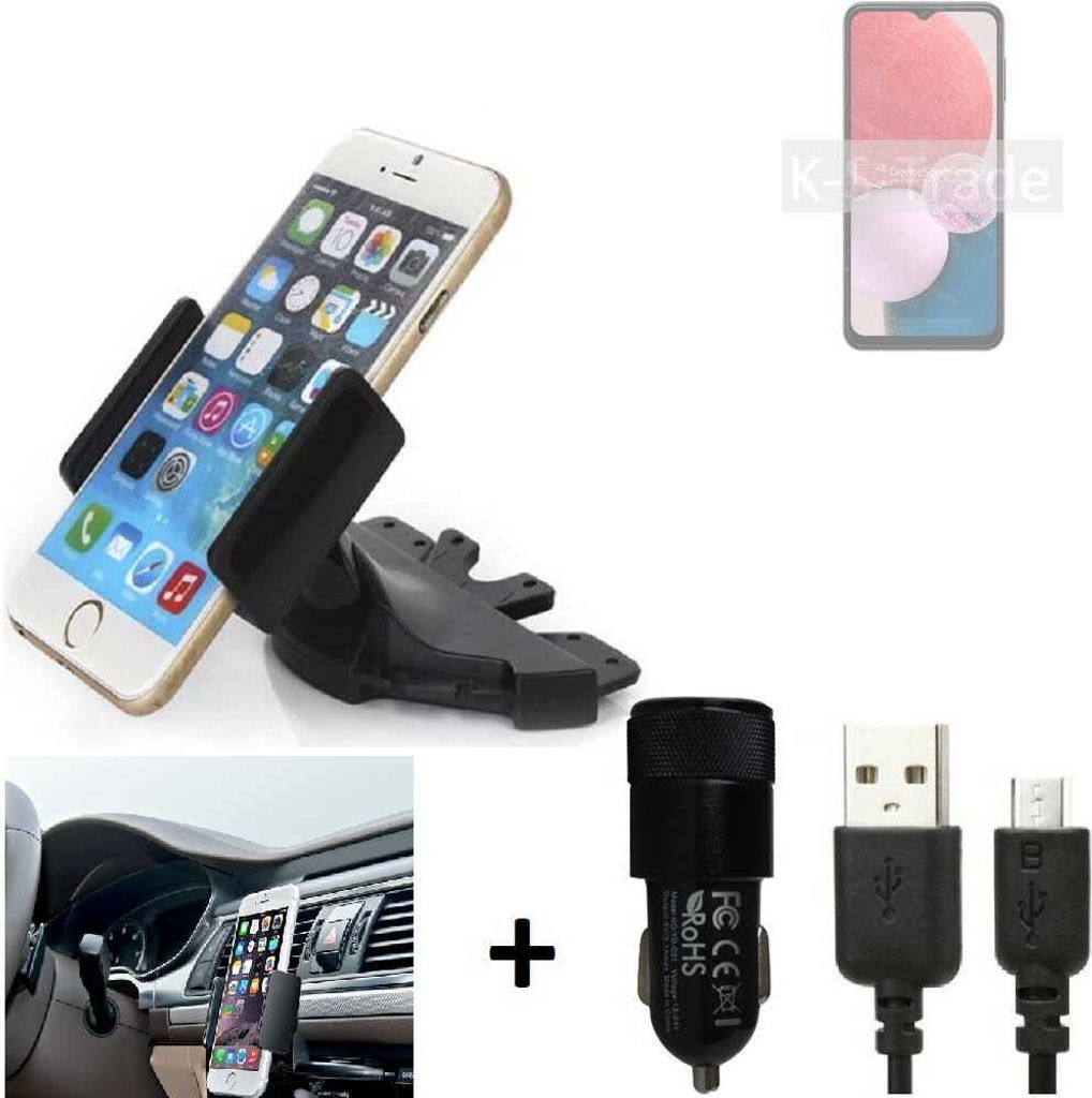 TOP SET K-S-Trade Autohalterung kompatibel mit Samsung Galaxy A13 CD Schlitz Halterung KFZ-Halter Radio Handy Halterung 360° drehbar DVD-Schacht