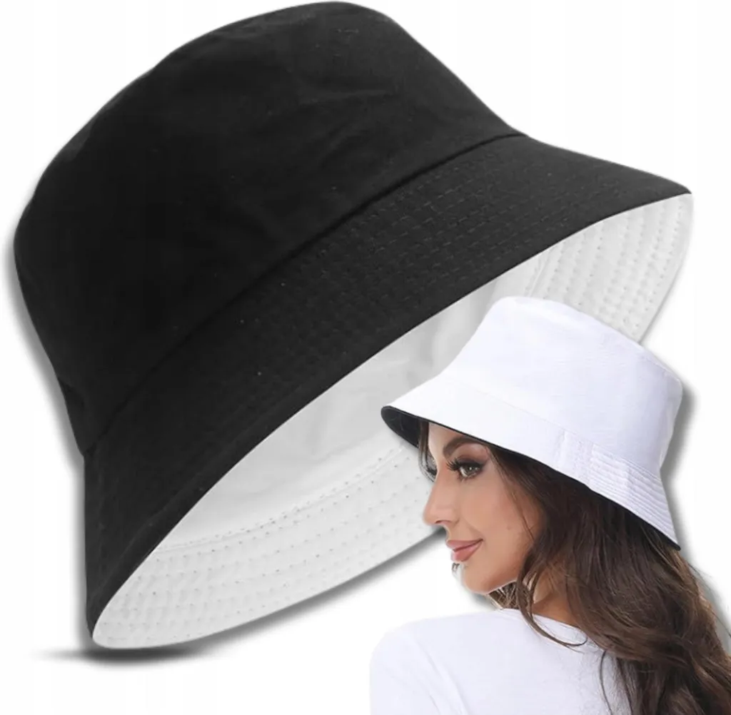 EDIBAZZAR Cappello a Secchiello Double-Face Bianco e Nero - Stile Estate - 2