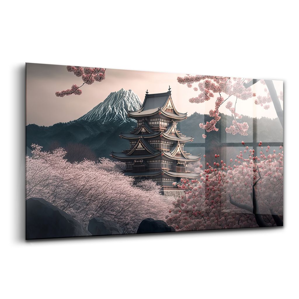 Glasmalerei - dekorative Malerei - moderne Malerei - 100x50 - Asiatischer Kirschblütenturm