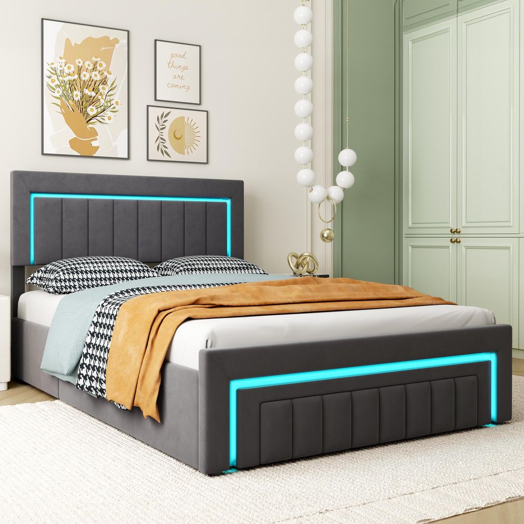 okwish 140×200 Polsterbett mit Schubladen und Rollen, Produktbild 