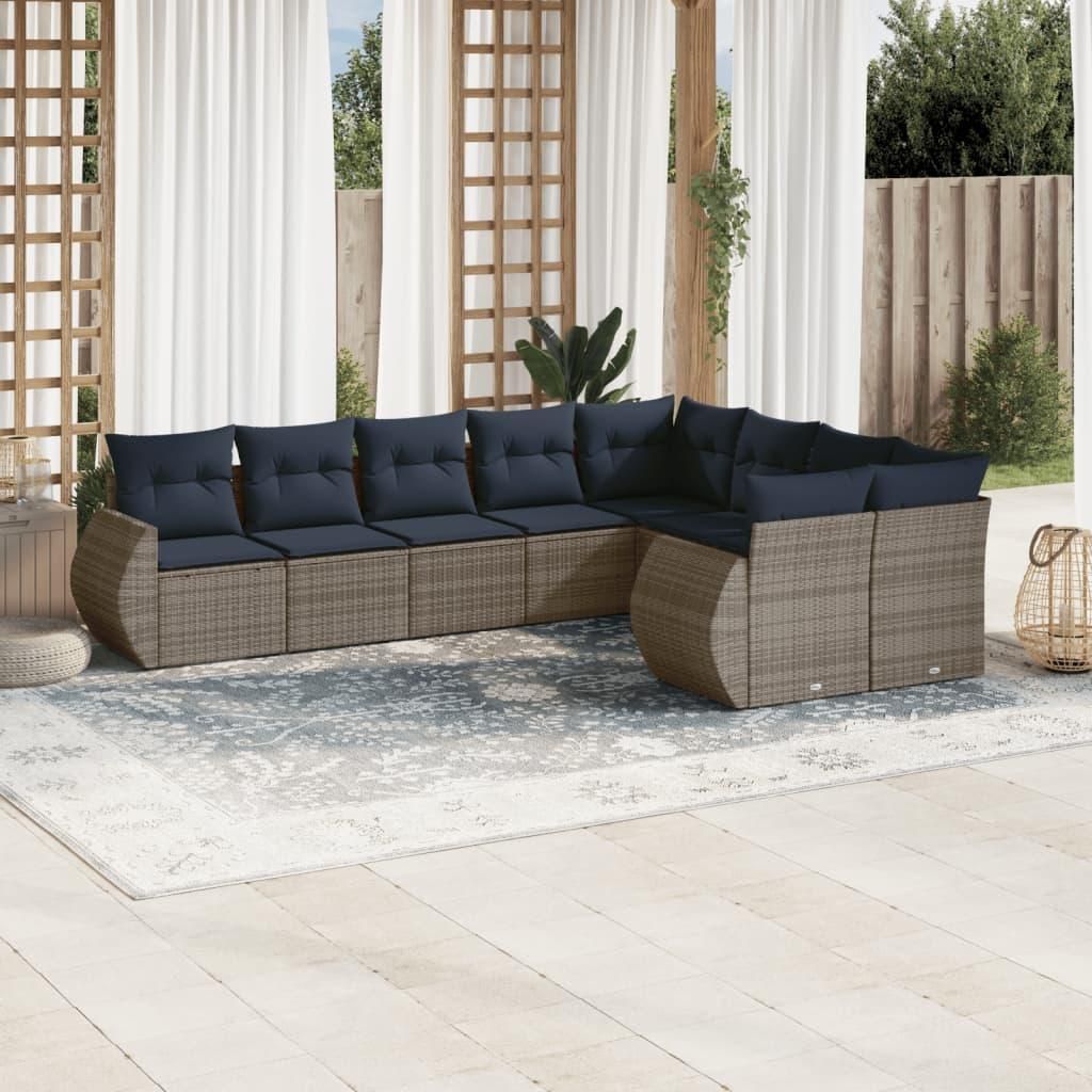 Maison Exclusive - 9-teiliges Gartensofa-Set mit Kissen, grau, Polyrattan