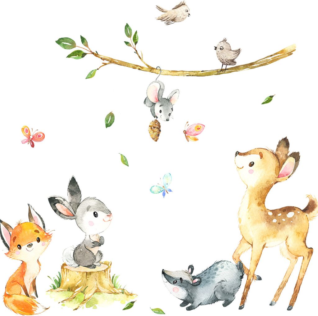 Little Deco Wandtattoo Kinderzimmer Mädchen Tiere | 85 x 62 cm (BxH) | Hase Maus Fuchs Wandsticker Reh Vögel Wandaufkleber DL552