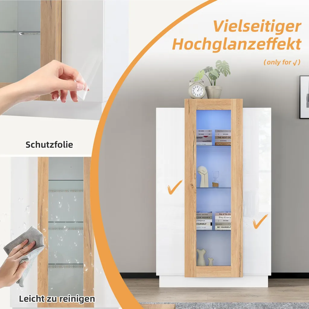 Petit Buffet Vitré 3 Portes - Solution de Rangement Lumineuse et Design - 4