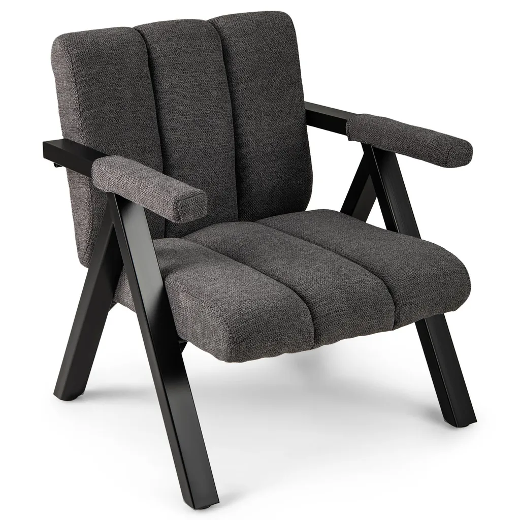 COSTWAY Fauteuil de Salon Gris, Fauteuil Lounge Rembourré avec Pieds Métal