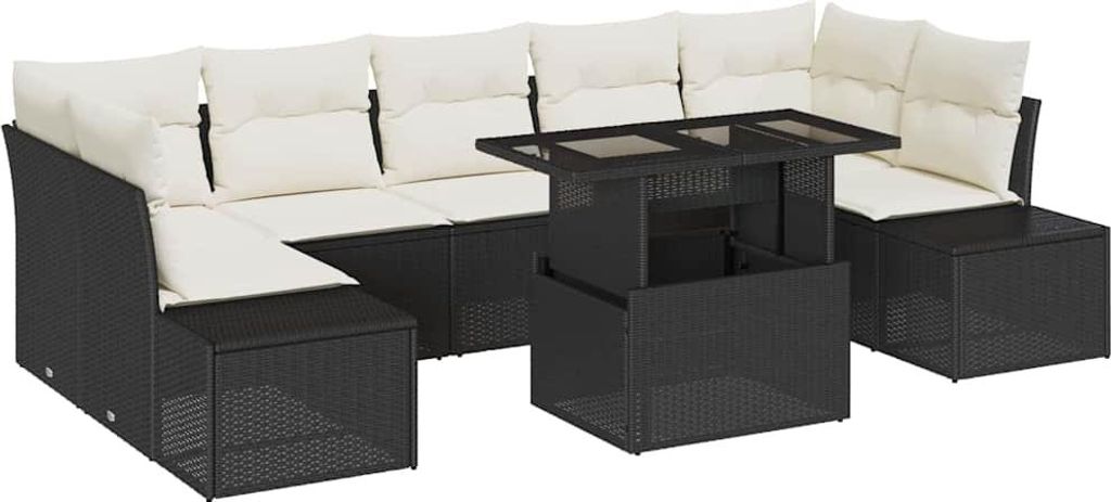 vidaXL Garten-Sofa-Set mit Kissen 8 pcs Schwarz und Creme