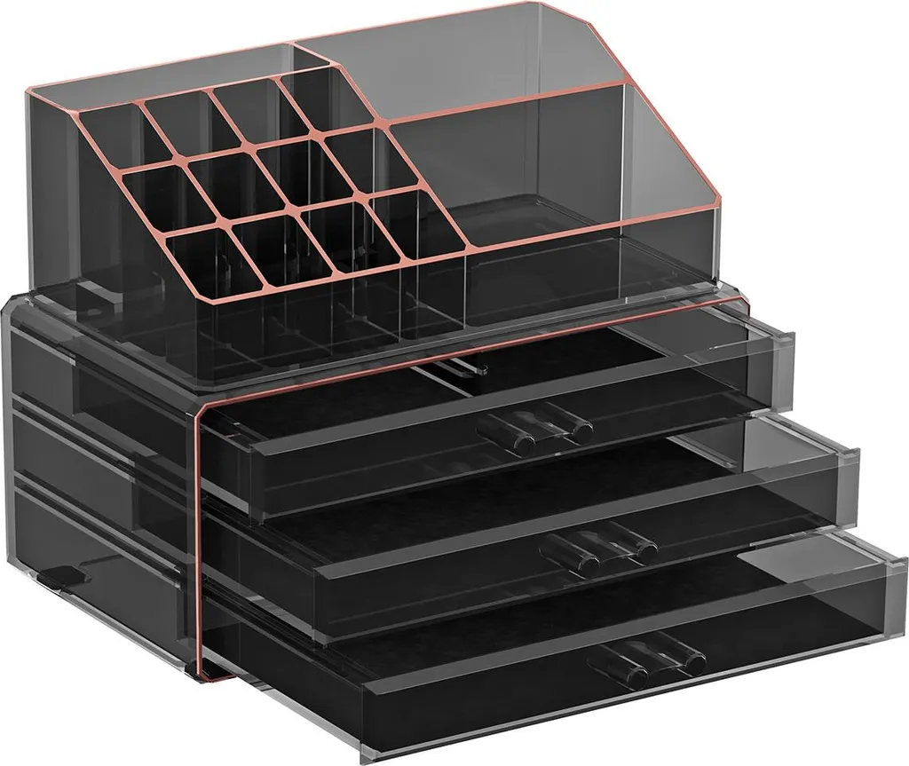 Boîte de rangement maquillage noire 3 tiroirs empilable pour salle de bain