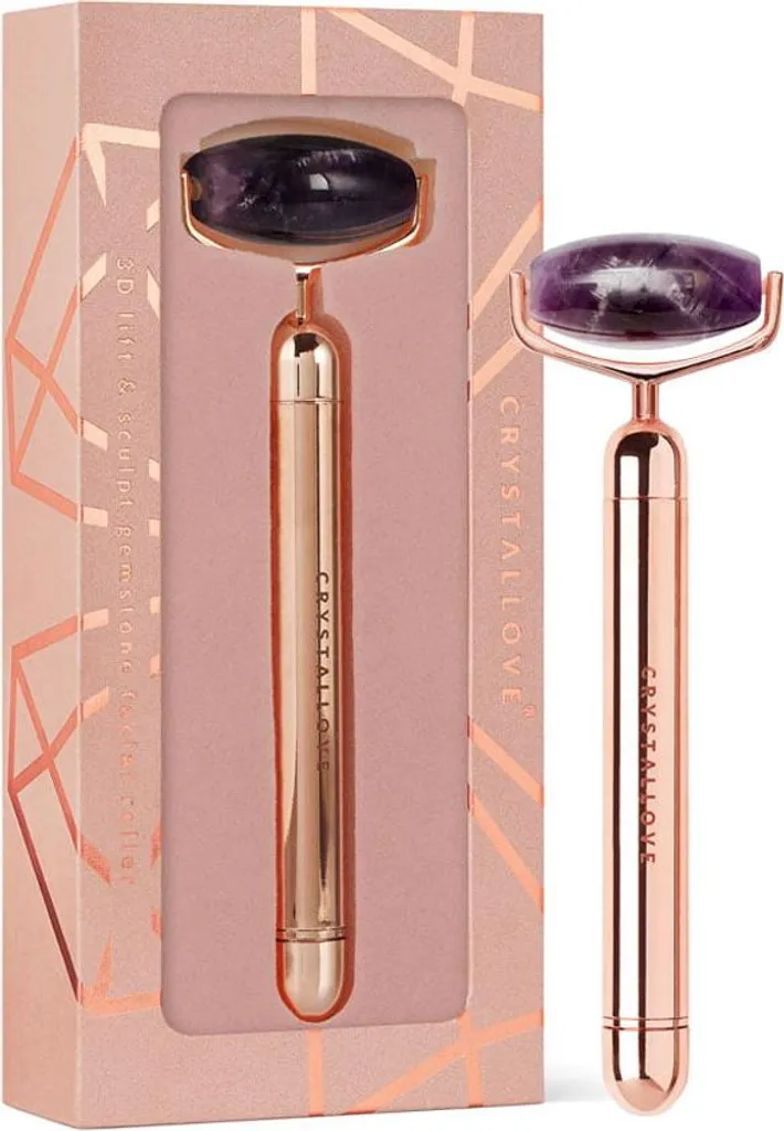 Massaggiatore Viso Ametista CRYSTALLOVE - Rullo Vibrante Oro Rosa