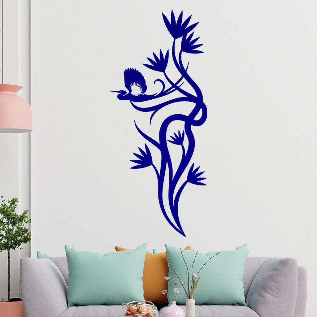 Storch Ranke Blüte Wandtattoo in 6 Größen - Wandaufkleber Wall Sticker - Dekoration, Küche, Wohnzimmer, Schlafzimmer, Badezimmer