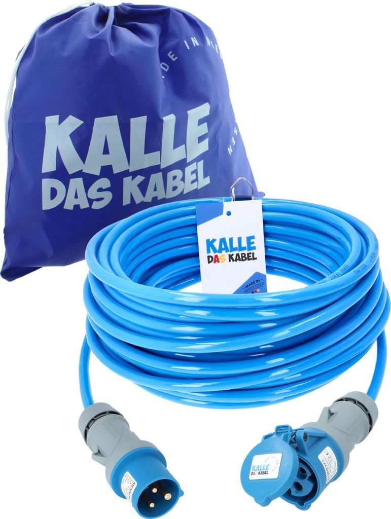 KALLE DAS KABEL CEE PUR-Verlängerungskabel 3G 2,5 mm² 25 Meter 230V 16A IP44 BLAU Panzerkabel Stromkabel Verlängerung Campingkabel Polyurethan-K...