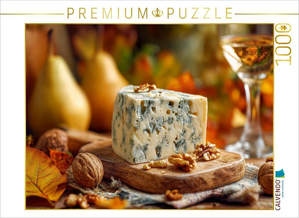 CALVENDO Puzzle Roquefort Blauschimmelkäse mit Nüssen und Birnen | 1000 Teile Lege-Größe 64x48cm Foto-Puzzle für glückliche Stunden