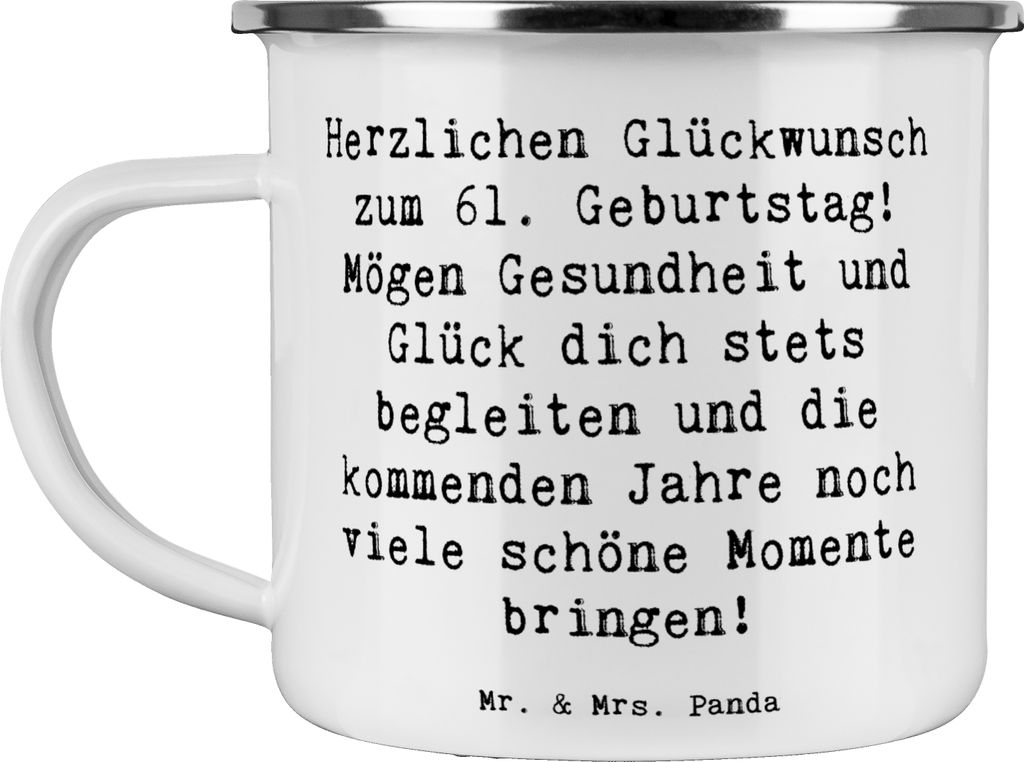Mr. & Mrs. Panda Teetasse Spruch 61. Geburtstag - Weiß - Geschenk, Outdoor Tasse, Pott, Emaille, Happy Birthday, feiern, Alter, liebevoll., Kaffee...