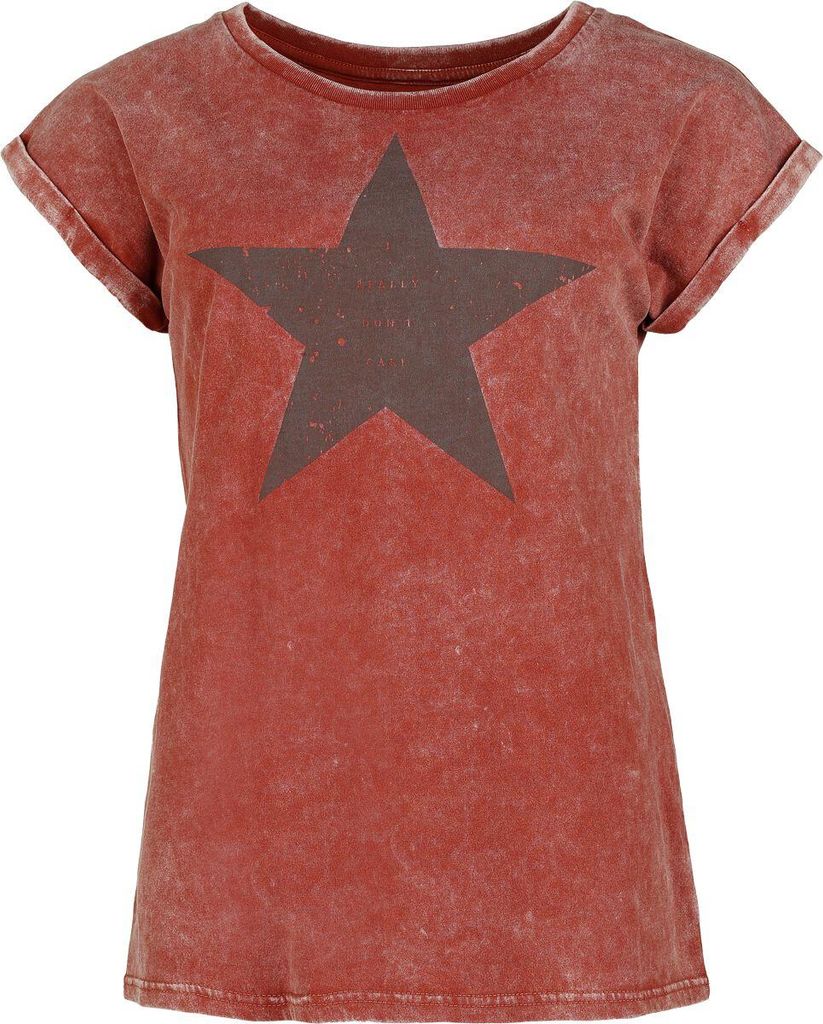 RED by EMP Damen rotes T-Shirt mit kurzen Ärmeln und Sternenprint M