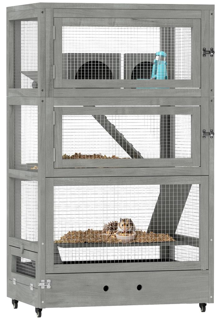 PawHut Hamsterkäfig aus Holz 4 Etagen Zwerghamster 65 x 45 Produktbild 