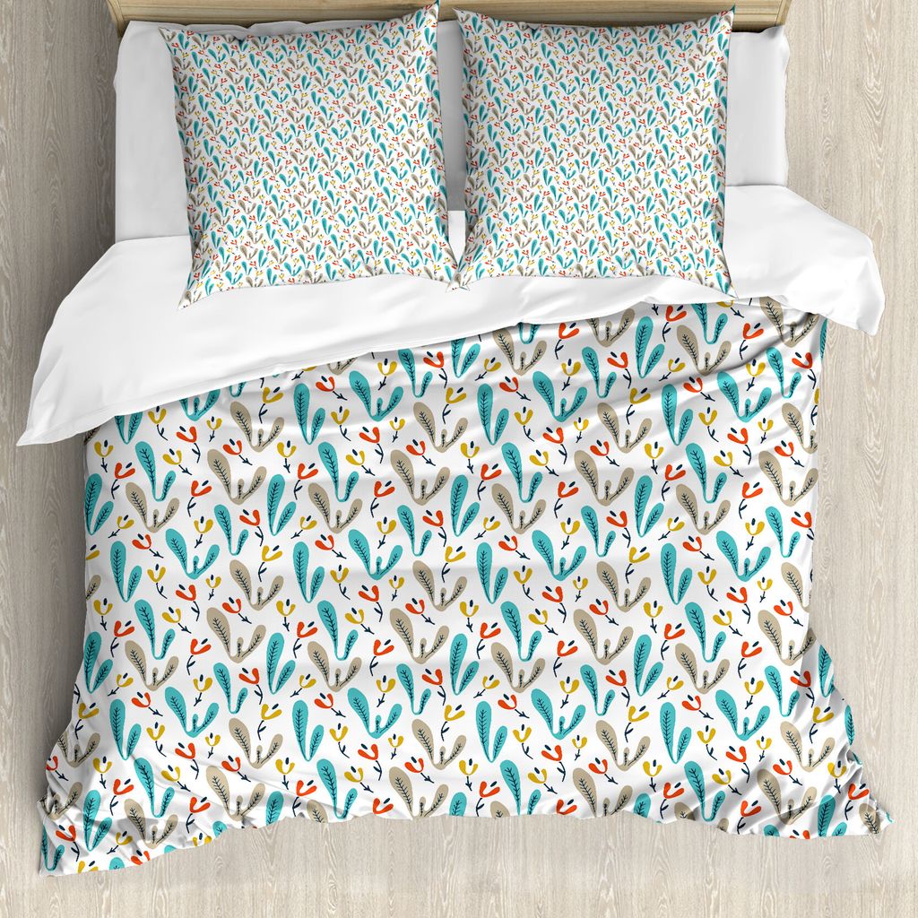 ABAKUHAUS Botanisch Bettbezug Set für Einzelbetten, Abstrakt Wildwood Pflanze, Milbensicher Allergiker geeignet mit Kissenbezug, 155 cm x 220 cm -...
