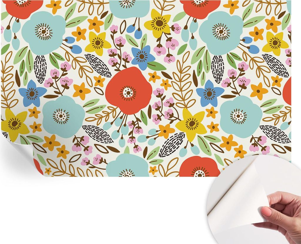 Selbstklebende Wandtapete - Dekorative Tapete für Wohnzimmer - Klebefolie für Wandbilder - Tapetenfolie für Wanddekoration - 416x254 - Blumenmuster