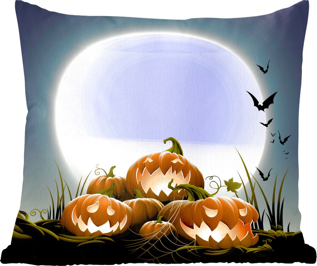 MuchoWow Zierkissen Sofakissen Wohnzimmer Dekokissen 40x40 cm Eine Illustration von lachenden Kürbissen zu Halloween - Foto Kissen - Schlafzimme...