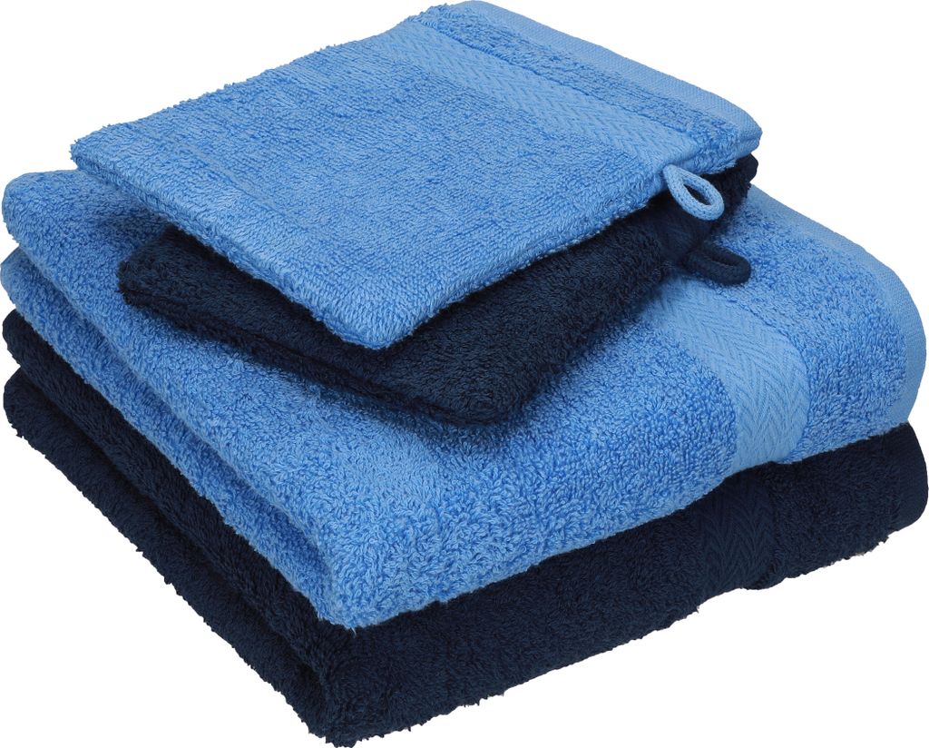 Betz 4 tlg. Handtuch Set HAPPY Pack 100% Baumwolle 2 Handtücher 2 Waschhandschuhe farbe - hellblau - dunkelblau 250705