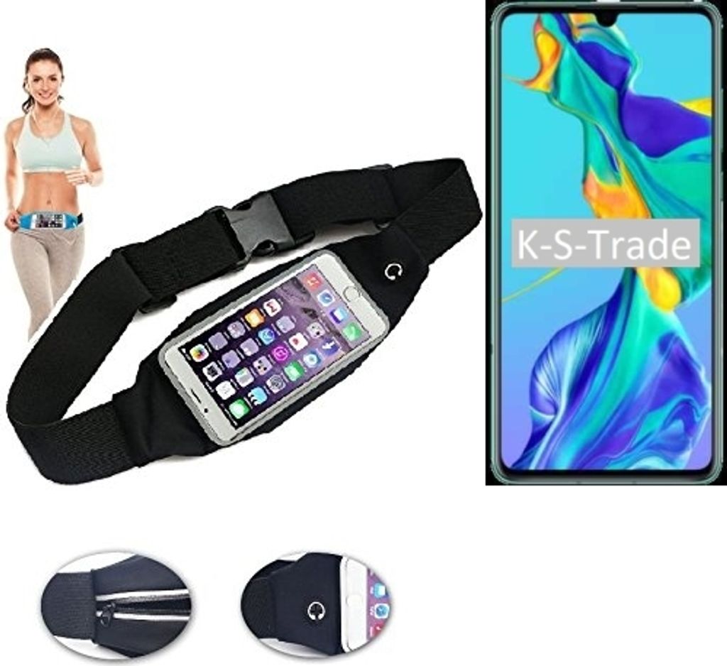 K-S-Trade Jogging-Armband kompatibel mit Huawei P30 Gürteltasche Umhängetasche Bauchtasche schwarz Sport Running Jogging Fitness Laufen Exercise