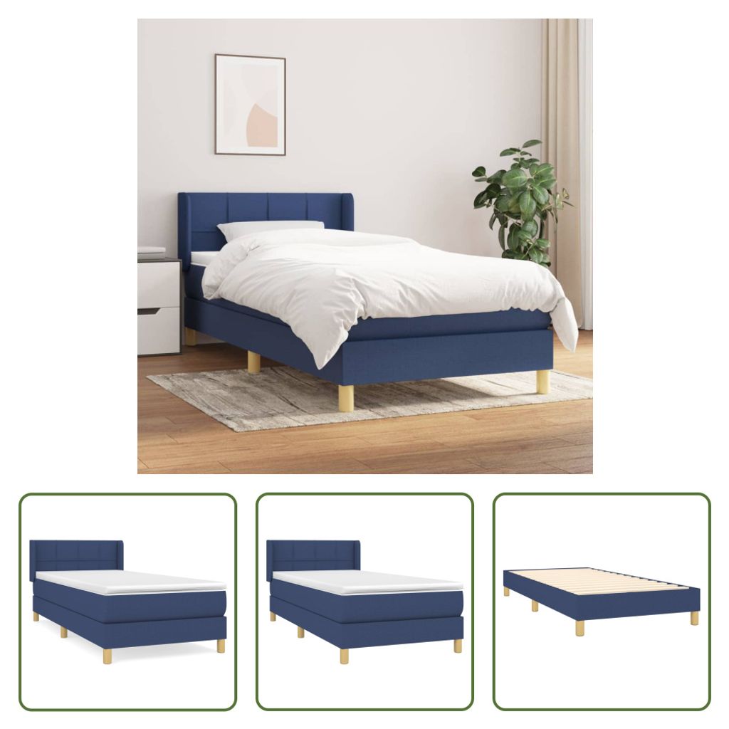 The Living Store Boxspringbett mit Matratze Blau 90x200 cm Stoff