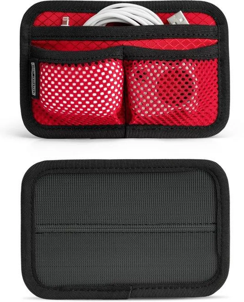 Petit organiseur EDC rouge avec poche filet pour sac et ceinture - 12x8cm