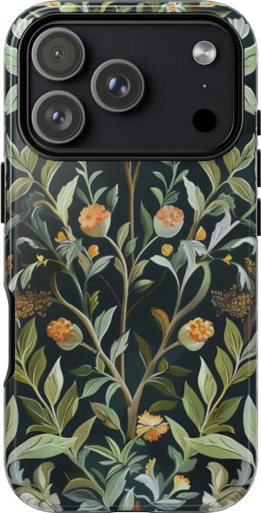 Detaillierte botanische Illustration mit orangefarbenen Blüten – Hülle Kompatibel mit iPhone 17 Pro