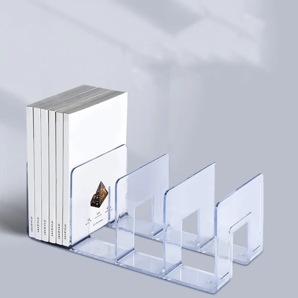 Serre-livres transparent acrylique 4 compartiments support de bureau - 2