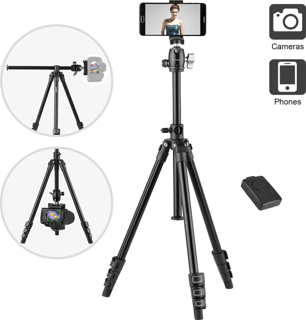 Trépied horizontal Andoer Q160H rotule 360 avec télécommande incluse