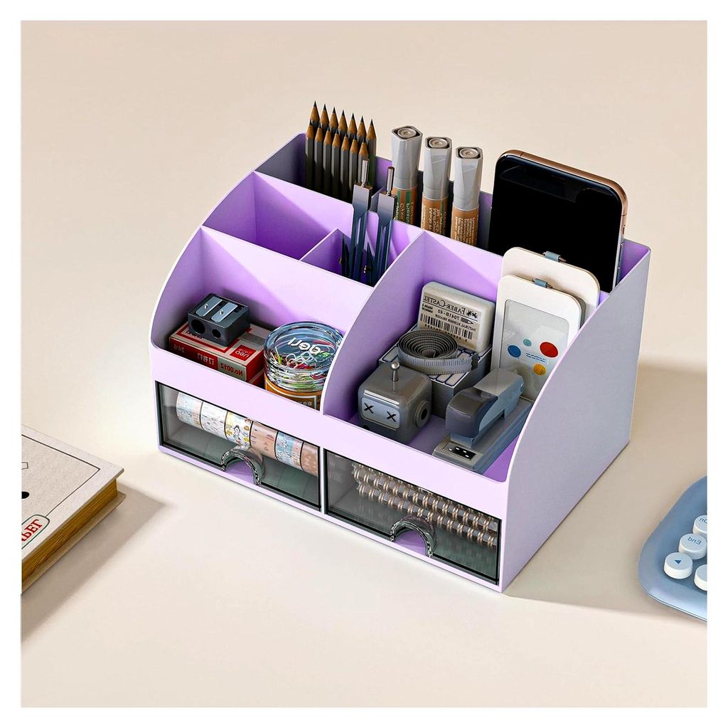 Schreibtisch-Organizer mit 6 Fächern und 2 Schubladen, Kunststoff-Make-up-Organizer, Stifthalter für die Aufbewahrung am Schreibtisch, Organisati...