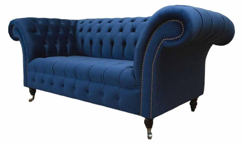 Englische Chesterfield Büro Sitzmöbel Einrichtung Sofa Couch 2 Sitz Royalblau