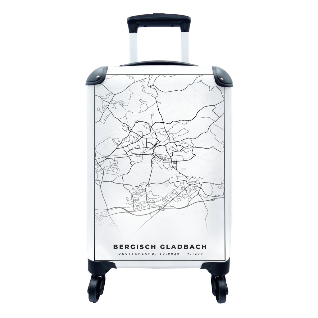 MuchoWow Koffer Handgepäck Trolley Rollkoffer Kleine Reisekoffer mit 4 Rollen - Karte - Bergisch Gladbach - Stadtplan - Wegbeschreibung - Cabin ...