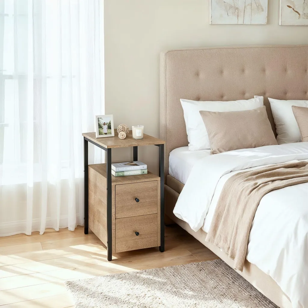 Table de chevet robuste en chêne Sonoma avec structure métal 61cm - 9