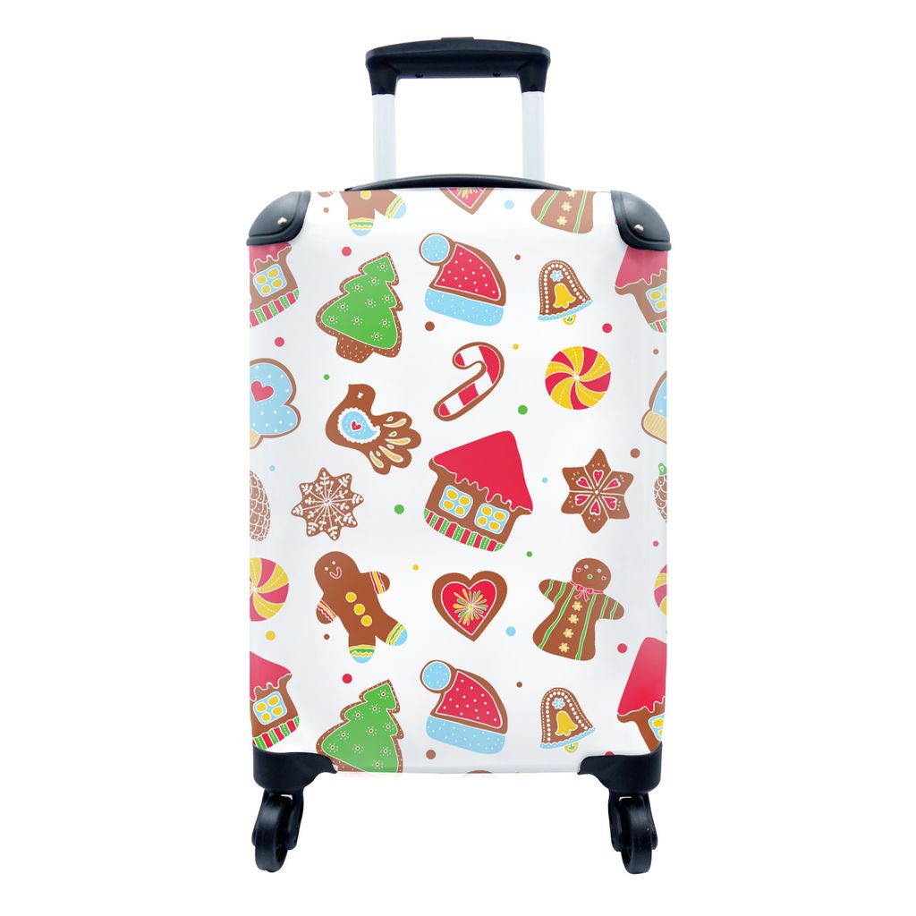 MuchoWow Koffer Handgepäck Trolley Rollkoffer Kleine Reisekoffer mit 4 Rollen - Muster - Lebensmittel - Weihnachten - Cabin Size < 55x40x23 cm &...