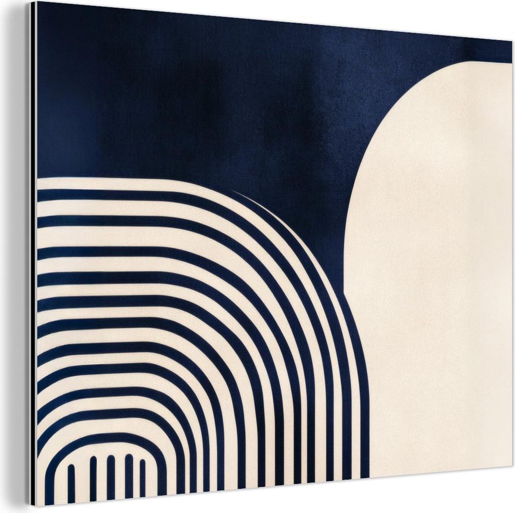 MuchoWow Wanddekoration Metall Metallbild Wandkunst 40x30 cm Dunkelblau - Abstrakt - Linien MuchoWow Aluminium Gemälde - Dekoration Wohnzimmer