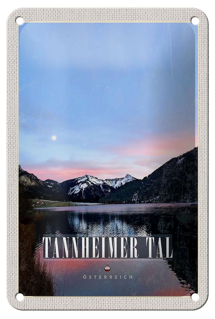 Blechschild Reise 12x18cm Tannheimer Tal See Natur Sonnenaufgang Schild