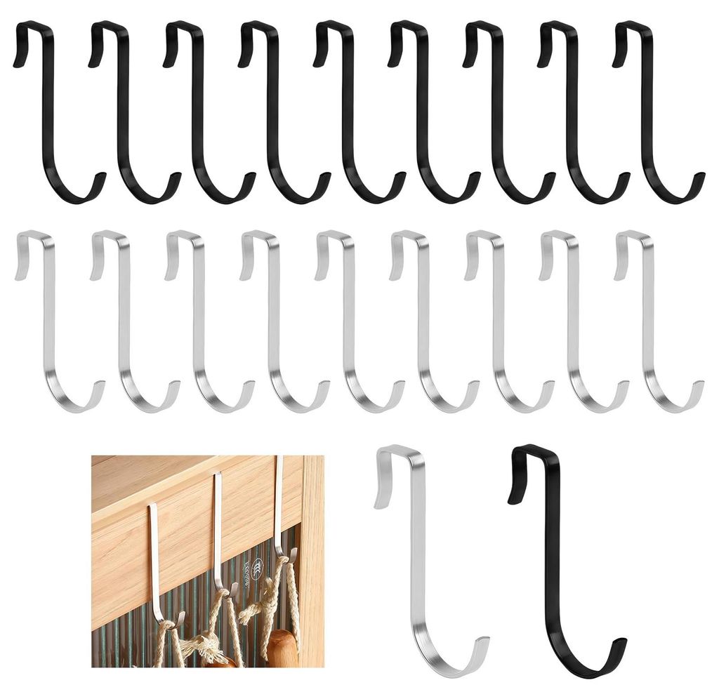 Set mit 20 Türhaken, silberfarbene und schwarze Metallhaken mit Rostschutz, kein Kleben oder Bohren erforderlich, flexibel und tragbar, geeignet f...