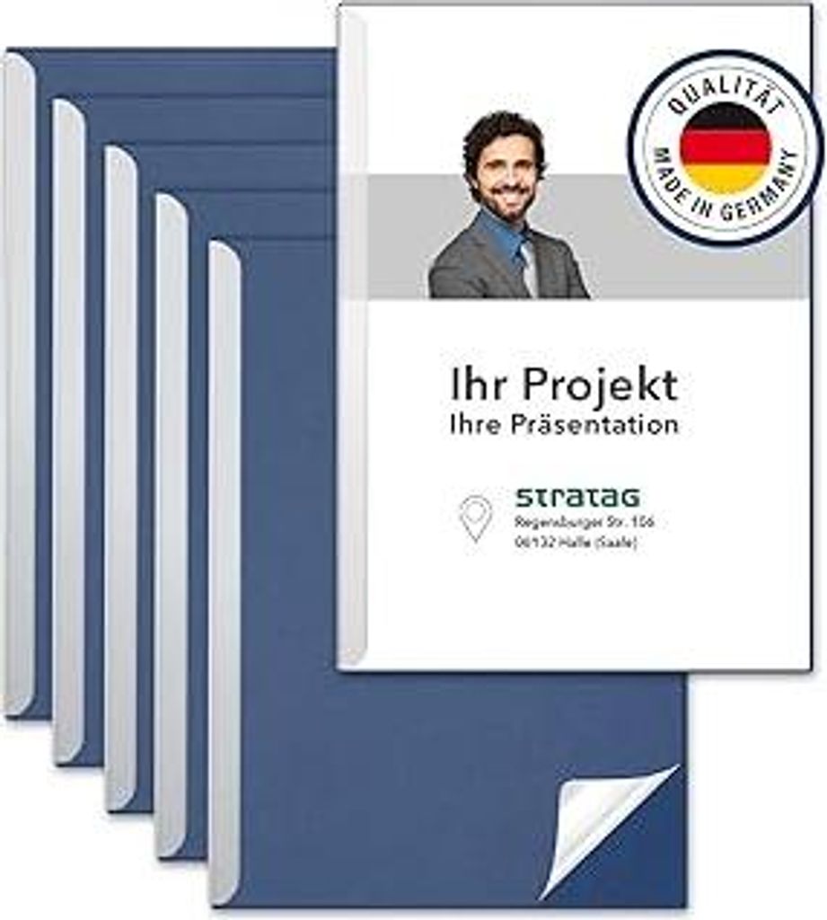 STRATAG Klemmschienen-Set (6 Stück) mit transparentem Deckel aus PP Kunststoff sowie Binderücken aus stabilem 350 g/m² Karton (Klemmmappe A4 Bla...