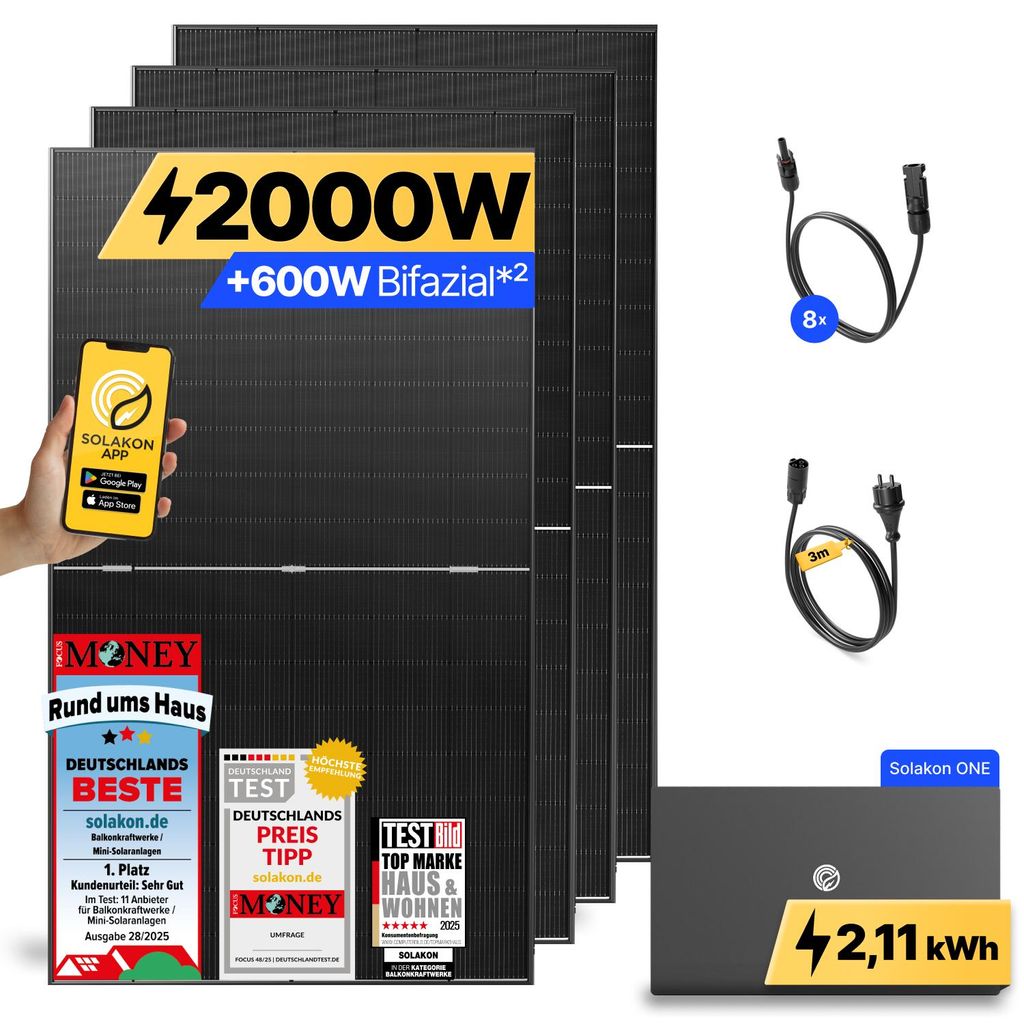 2000W Balkonkraftwerk mit Speicher Solakon ONE (2,11 kWh) Produktbild 