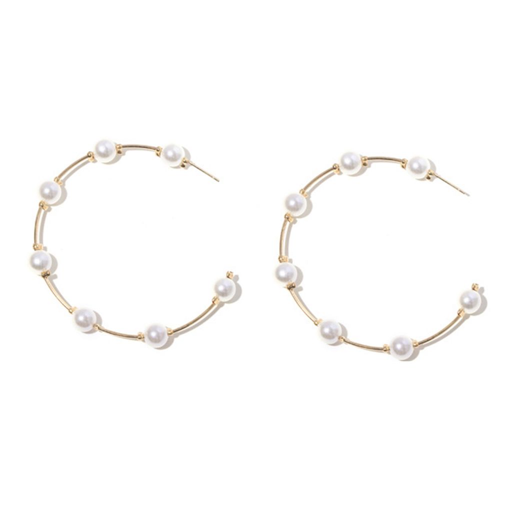 1 Paar Creolen Vintage C-förmige große runde Galvanisierung Frauen Mädchen Kunstperlen Kreis Ohrringe Schmuck Dekoration Geschenke für den täg...