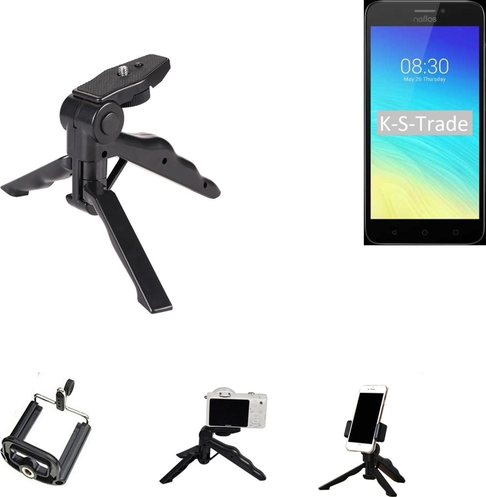 K-S-Trade Stativ Tisch-Ständer Dreibein Handy-Stativ Ständer kompatibel mit TP-LINK Neffos Y5S Mini-Stativ Smartphone Tripod Handy-Stativ aus