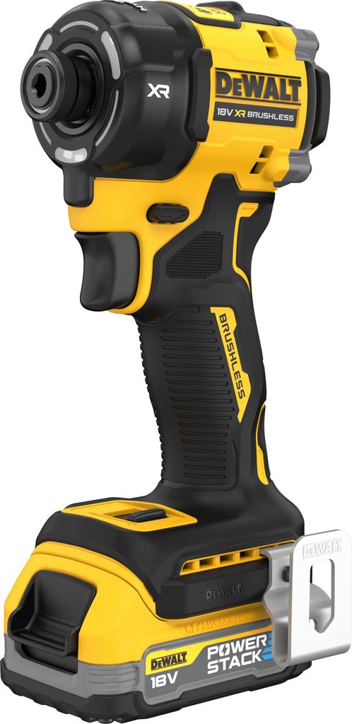 DeWalt Hydraulischer Akku-Schlagschrauber 1/4 18 V (bürstenlos), incl. 2x Akku 1,7 Ah, Gürtelhaken, Zubehör, TSTAK-Box