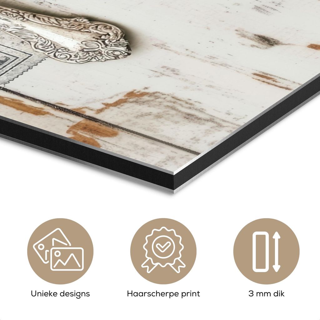 MuchoWow Wanddekoration Metall Metallbild Wandkunst 90x120 cm Silber - Besteck - Holz MuchoWow Aluminium Gemälde - Industrial