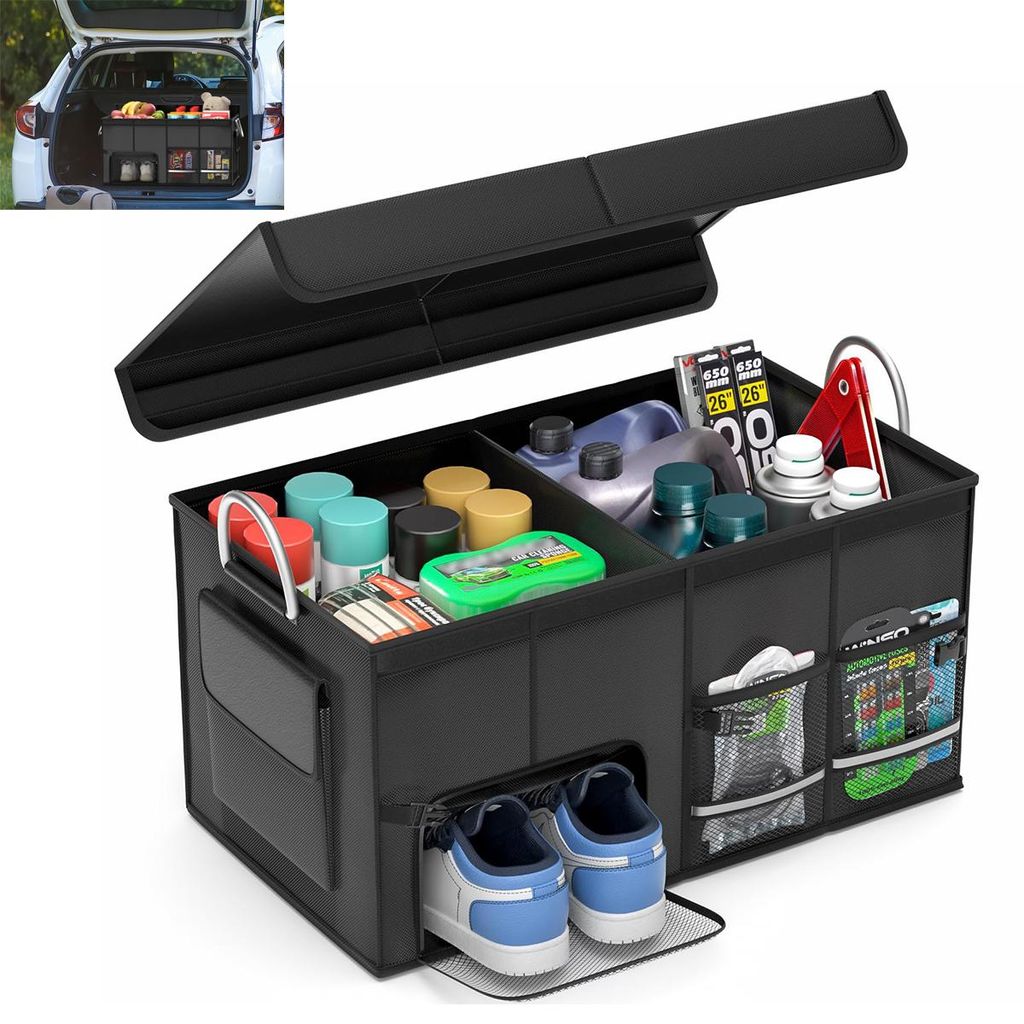 72L Auto Kofferraum Organizer SUV Faltbare Aufbewahrungsbox mit Deckel Oxford Stoff 60x35x30cm Taschen Auto Ordnungssystem für SUV Kombi