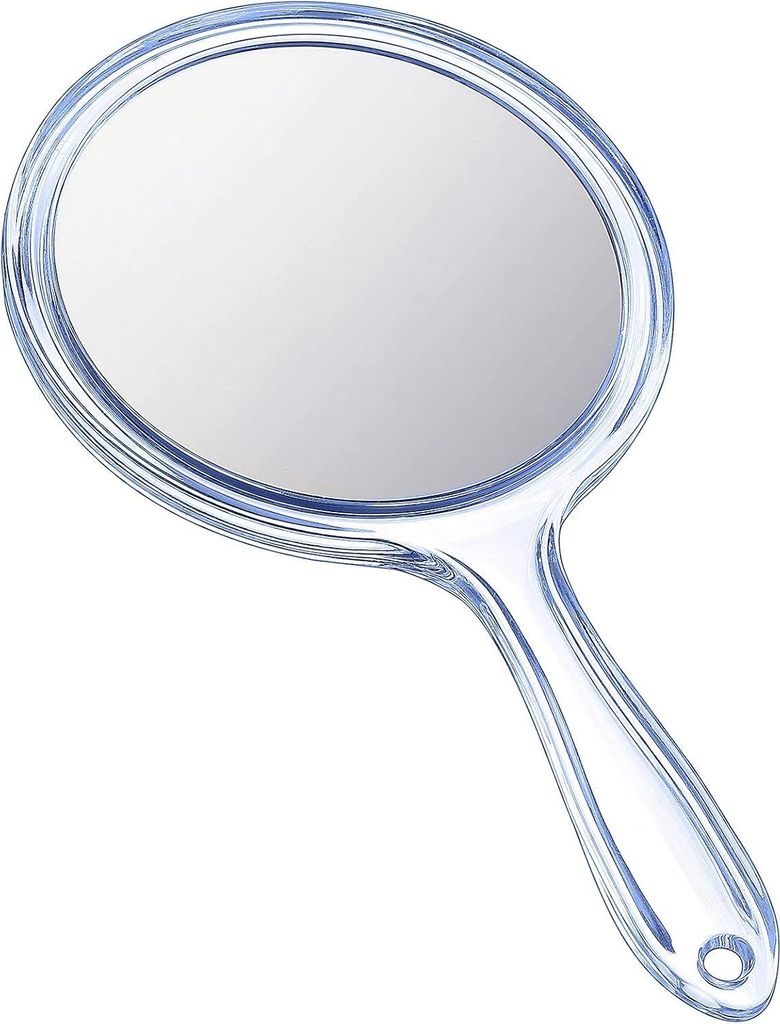 Doppelseitiger Handspiegel mit 1-facher/2-facher Vergrößerung, transparentem Handspiegel und abgerundeter Form, ideal als Kosmetikspiegel.